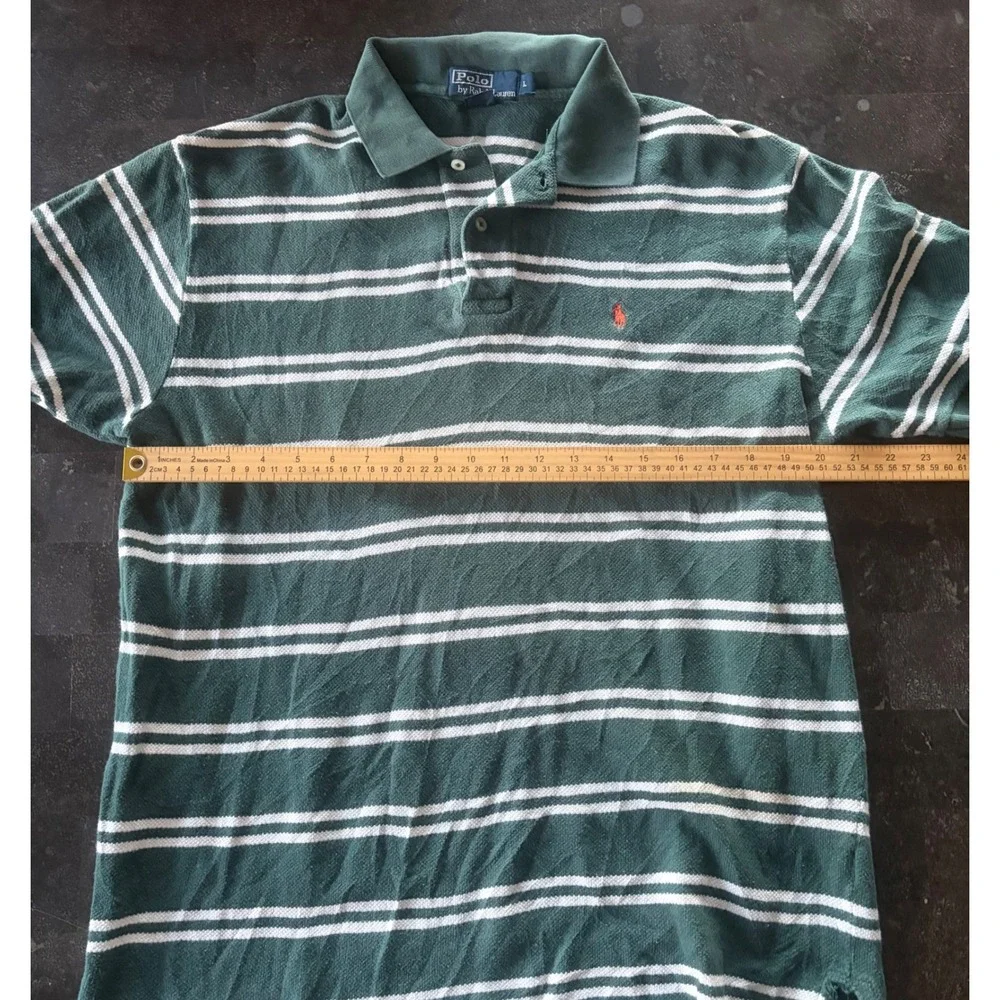 Polo Ralph Lauren Mens Green White Striped Short Sleeve Polo Shirt Large Cotton
